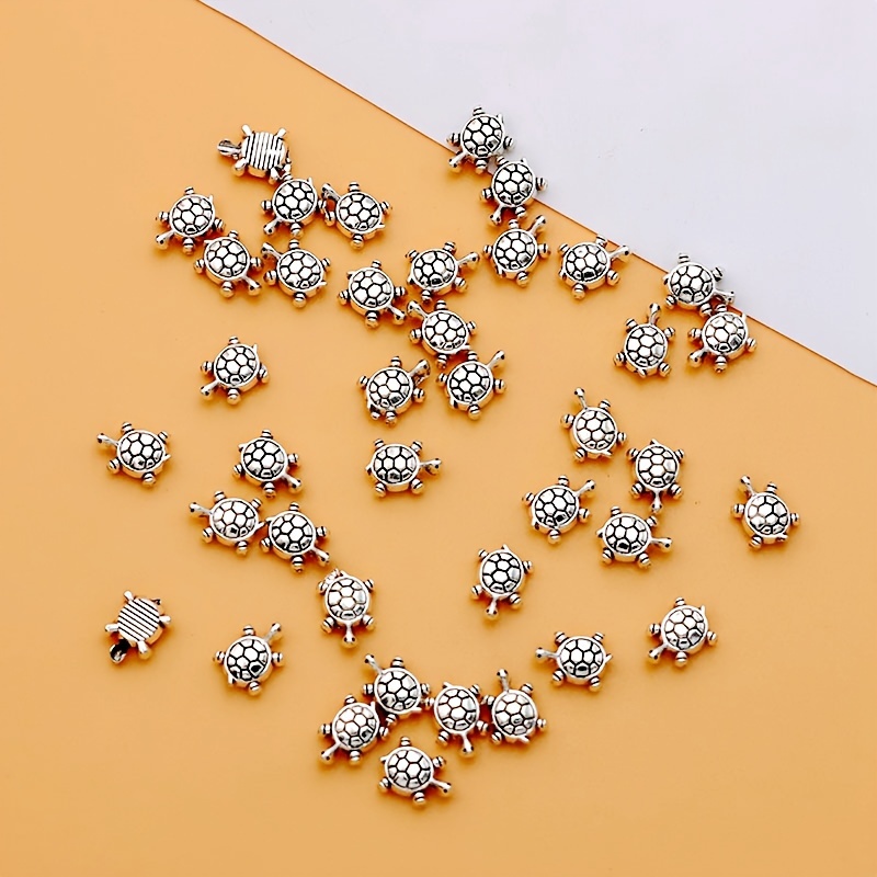 40pcs Ancient Silvery Tortoise Turtle Charm Alloy Ancient Silvery Spacer Bead Tibetan Silvery Tortoise Turtle Charm Making Bracelet Earrings Necklace Turtle Charms Handmade