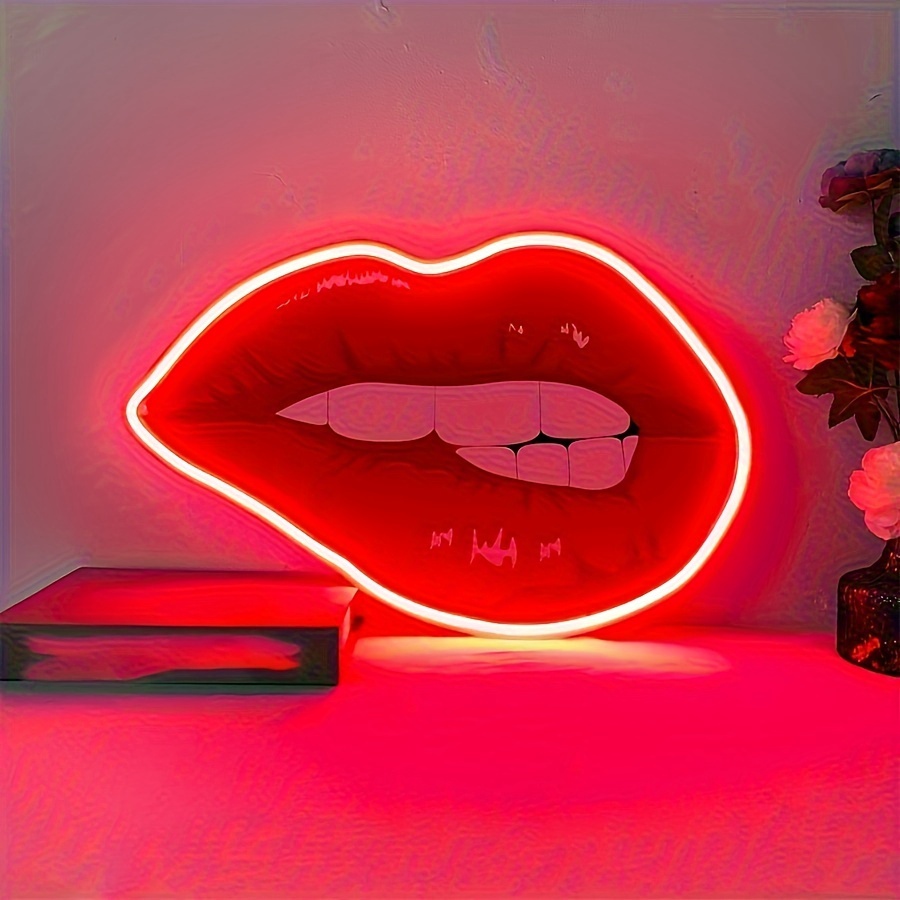 

1pc Biting Lips Neon Signs For Wall, Neon Lights For Bedroom, Home, Aesthetic Room, Wedding, Party Lights, Bathroom, Kitchen