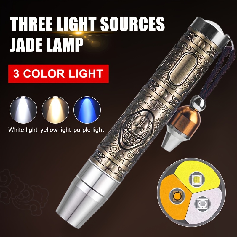 

Jade Dedicated Flashlight Jewelry Identification Light 3 In 1 Yellow White Handheld Flashlight Exclusive, 3 Light Sources, Strong Light, Raw Stone, Jade, Jewelry, Amber, Blue Light