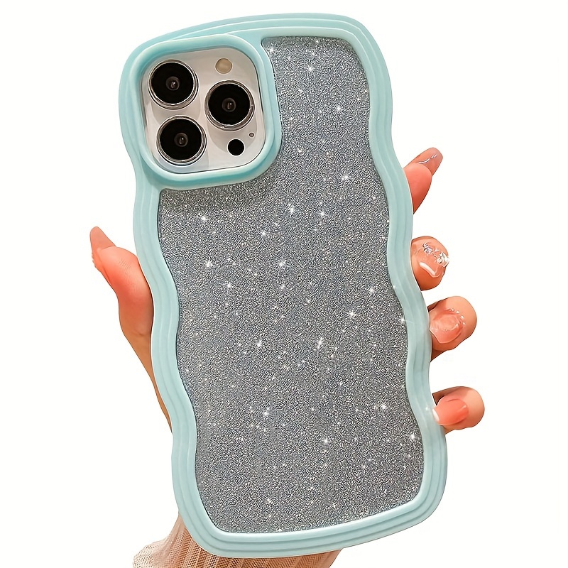 For IPhone Case Shiny Glitter Curly Wave Frame Shape Soft TPU Shockproof Cute Phone Case For IPhone 7 8 7plus x xr xs Max 11 12 13 14 15 Case