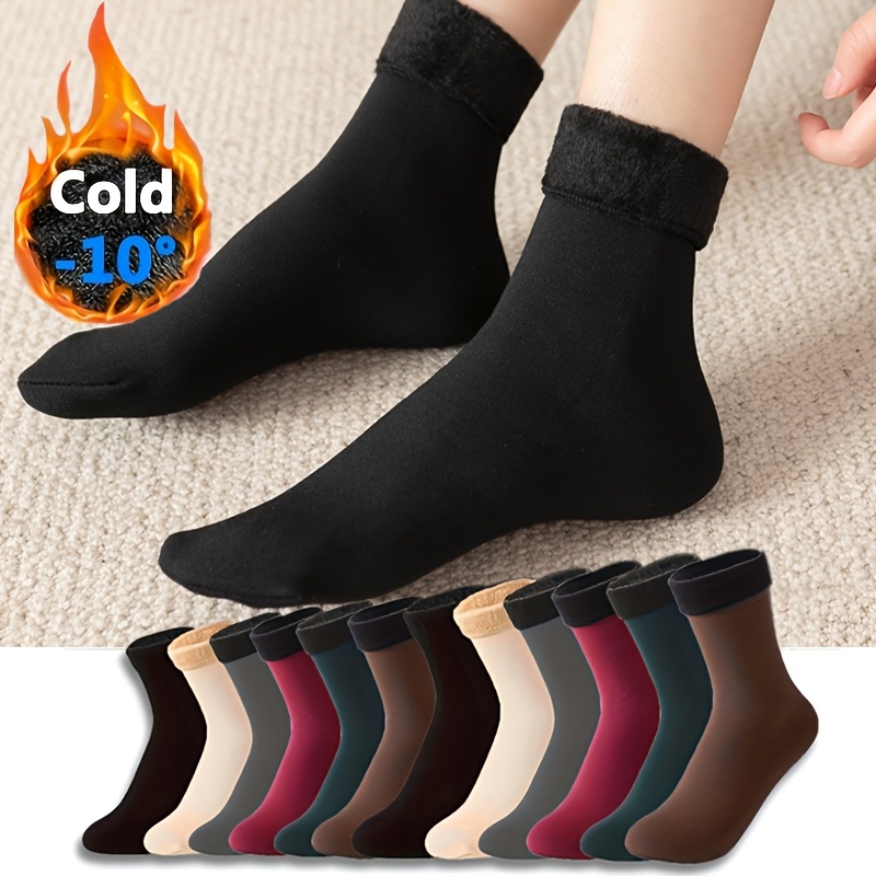 

6 Pairs Unisex Winter Warm Socks, Extra- Velvet Middle Boots Socks, Soft Polyester 85% & Spandex 15% Knit Fabric, Solid Color, Hand Wash Recommended, 92g/m² Weight