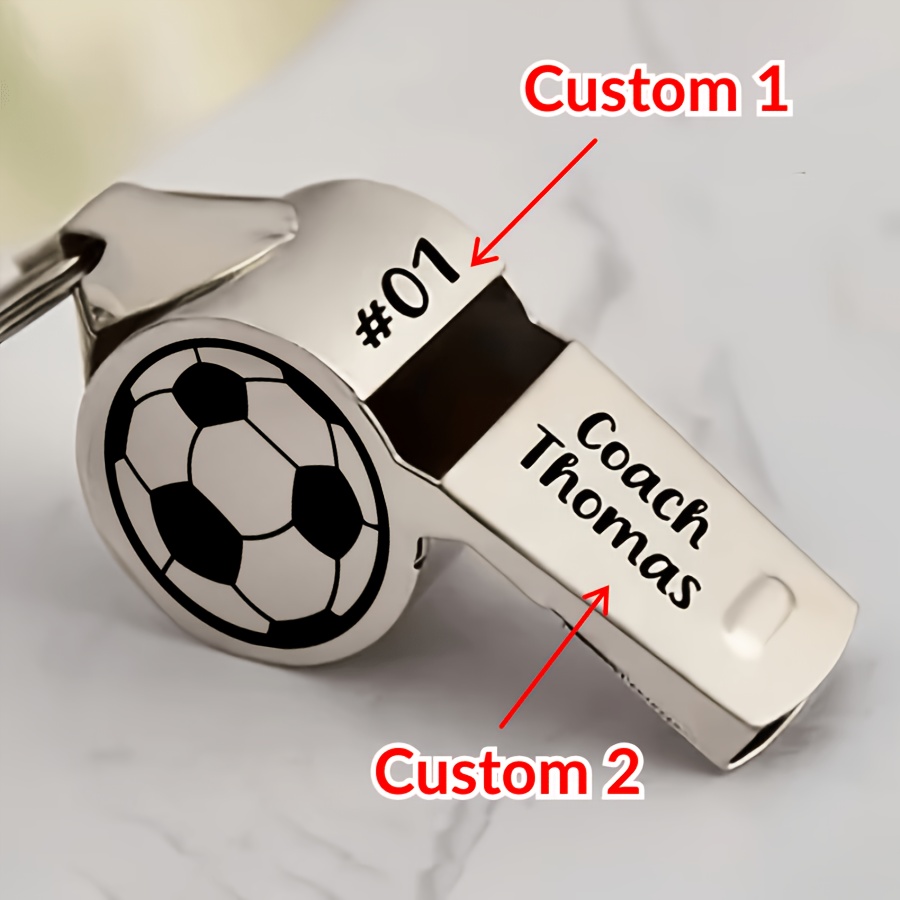 TEMU Personalized Engraved Whistle - Custom Soccer-themed With Name/number/initials, Two-sided Engravable Areas Suitable For Gifts, Referee, Teacher
