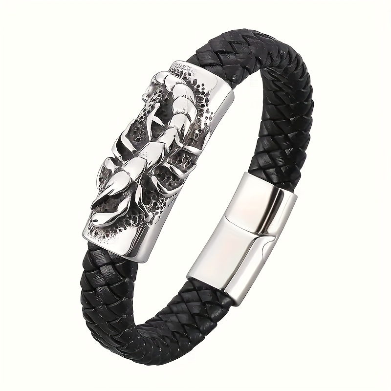 TEMU 1pc Men's Retro Bracelet - 8-strand Braided With Pendant, -free Suitable For Parties, Vacations, Daily Wear, , April Birthstone Jewelry For And
