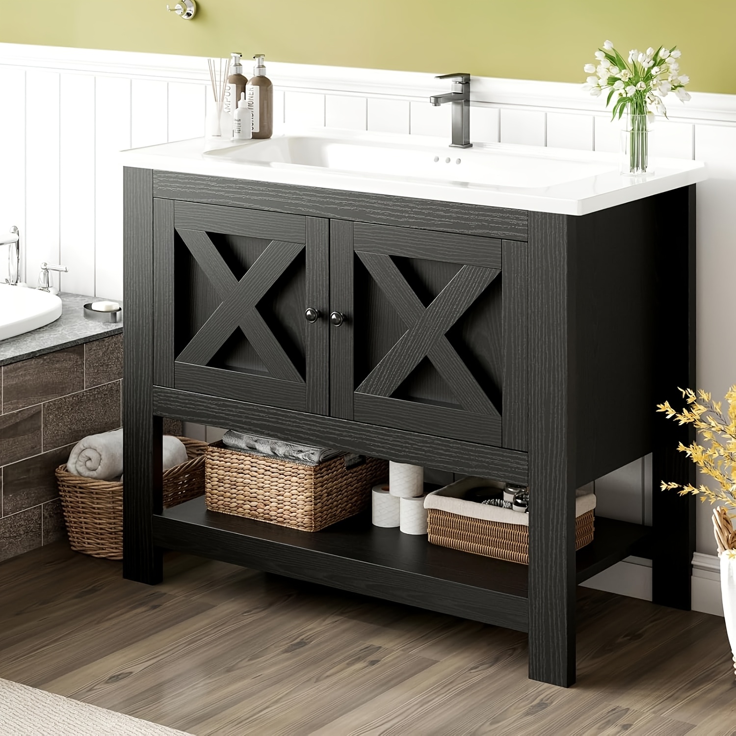 36-Inch Farmhouse Bathroom Vanity - Spacious Storage Cabinet with Ceramic Sink