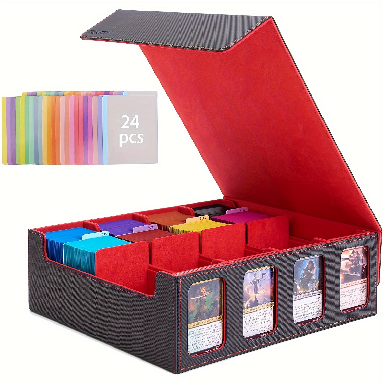 TEMU Trading Storage Box With Magnetic Closure, 3000+ , Waterproof, Includes 24 Dividers - For : & Collectible Cards