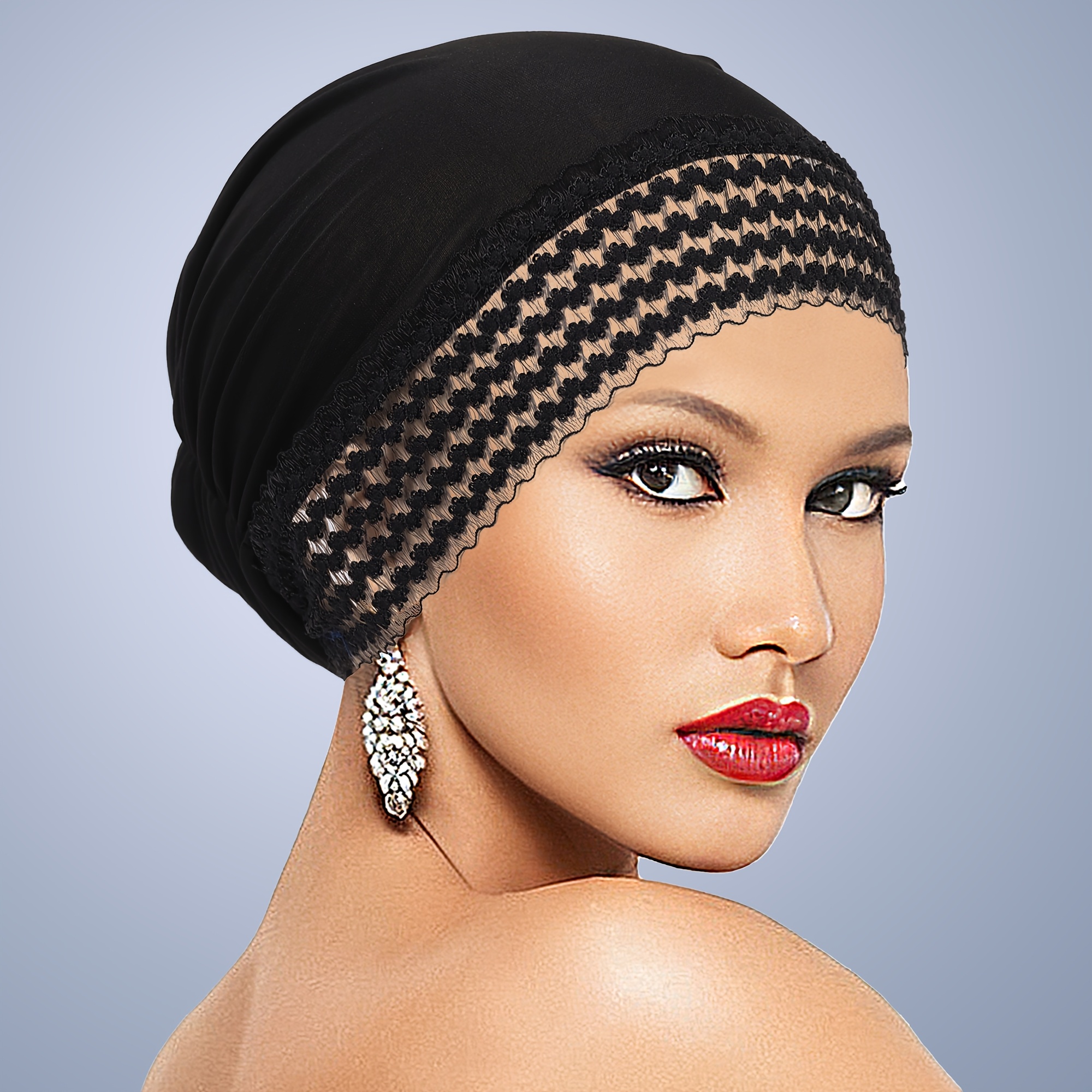 womens solid color turban   fashionable and versatile base hat with   lace trim casual and comfortable   fitted fabric toggle closure lightweight   hand wash or   clean