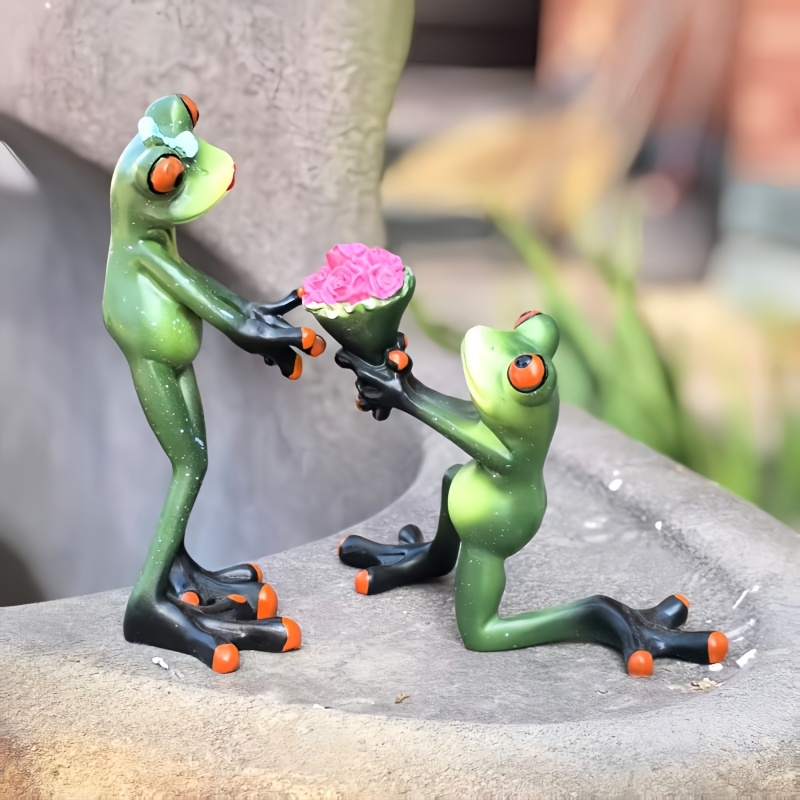 TEMU 2pcs Creative Proposal Frog Resin Statue, Stylish Desktop Ornament, Perfect For Home Decor, Table Display, And Wedding Gift Ideas, Frog Garden