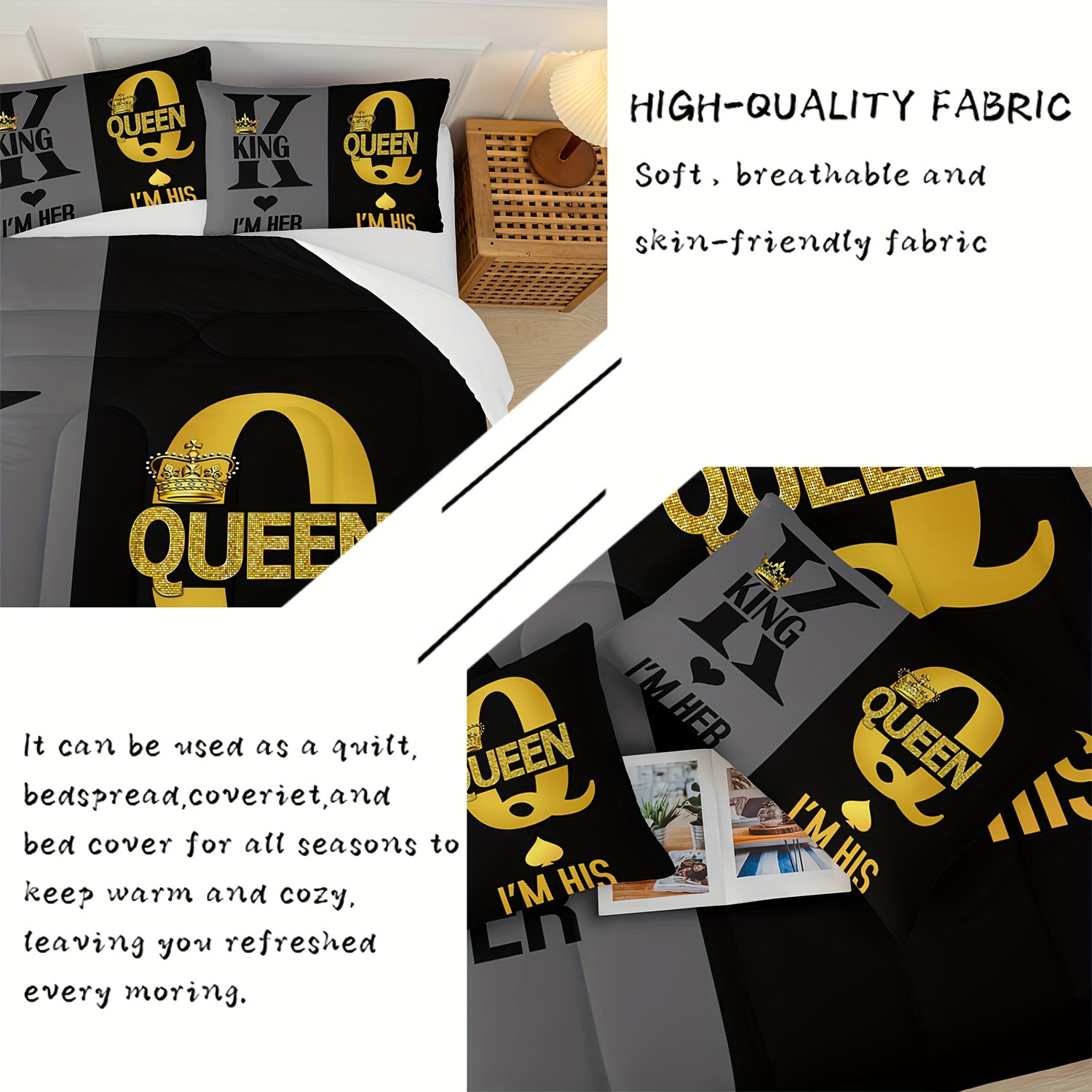   comforter set love bedding couples comforter 3 piece set 1 bed comforter 2 pillowcases black and gold comforter set   comforter soft comfortable and breathable printed bedding for home dorm decoration Product details 2