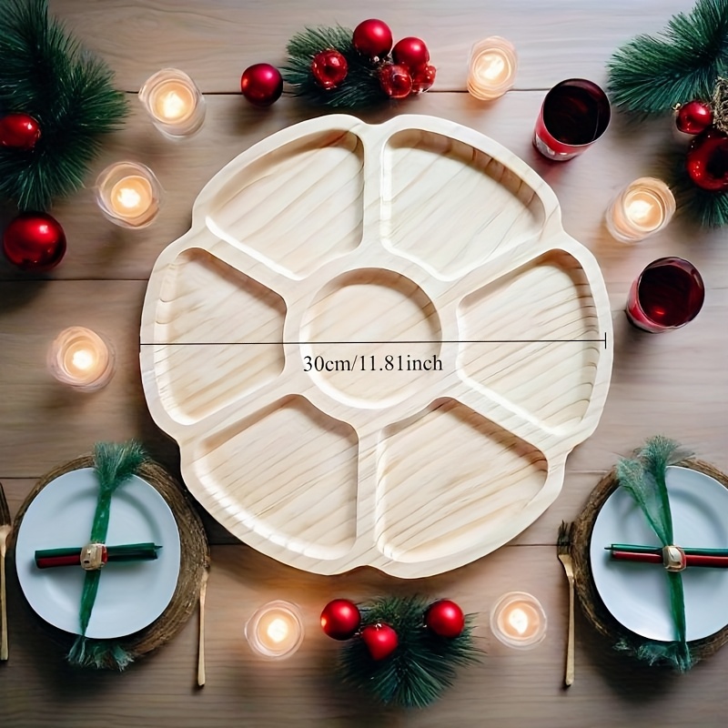 Wood 5/ 7-section Plate- For Snack & Fruit Storage, Multi-functional, & Practical! Perfect For Snacks, Candies, Fruits, Nuts Storage. Ideal For Home, Office, Stores & Gathering