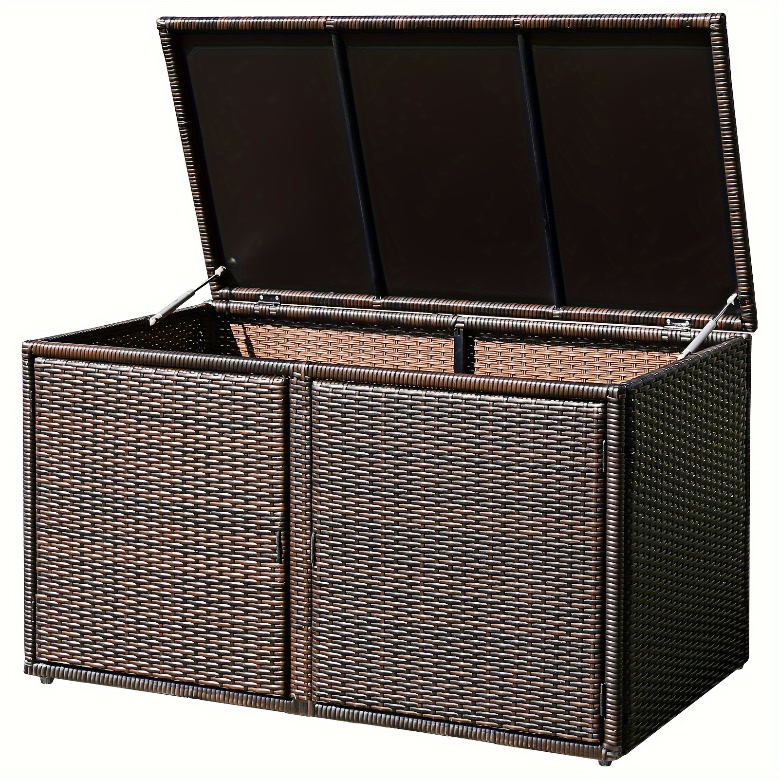 

1pc Extra Large 88 Gallon Rattan Storage Box - 85" Mix Brown Outdoor Patio Garden Container With Shelf, Durable Wicker Deck Bin Organizer
