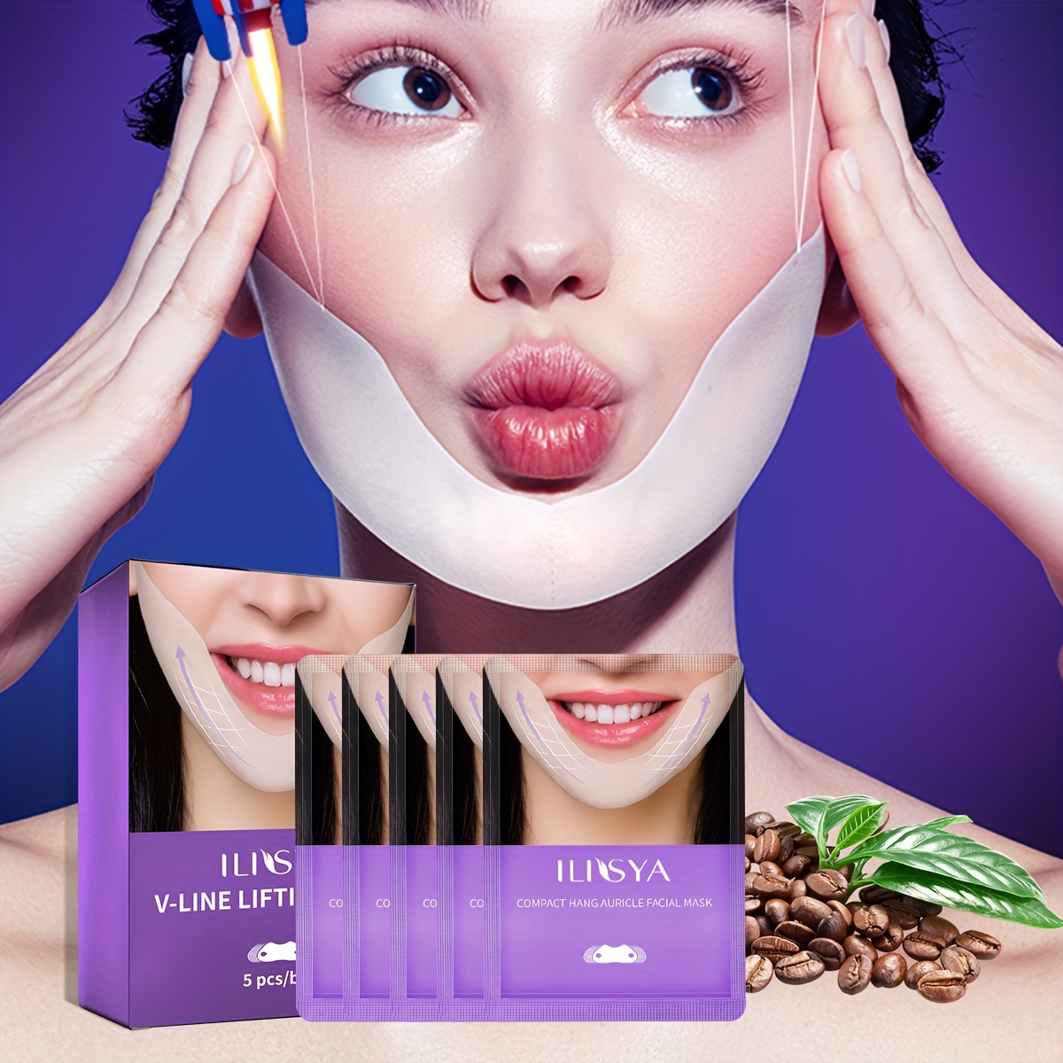 ILISYA V-Line Caffeine Face Mask Firming V-Shape Facial Mask Lift  Tightening Skin Moisturizing Treatment for Double Chin