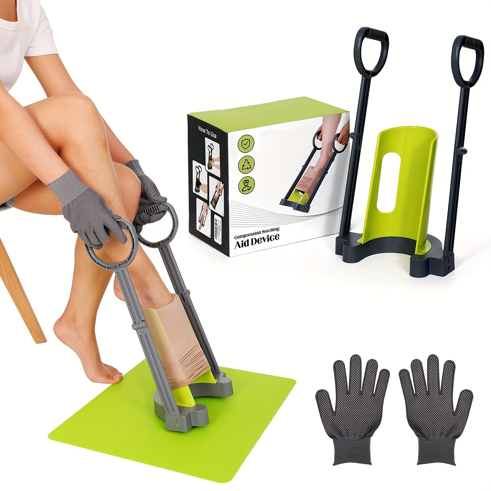 Image of Elderly-friendly Stocking Tightening Aid With Silicone Anti-slip Mat & Gloves - No Bending Down To Remove Support Stockings, Ergonomic Handle For Safe Putting