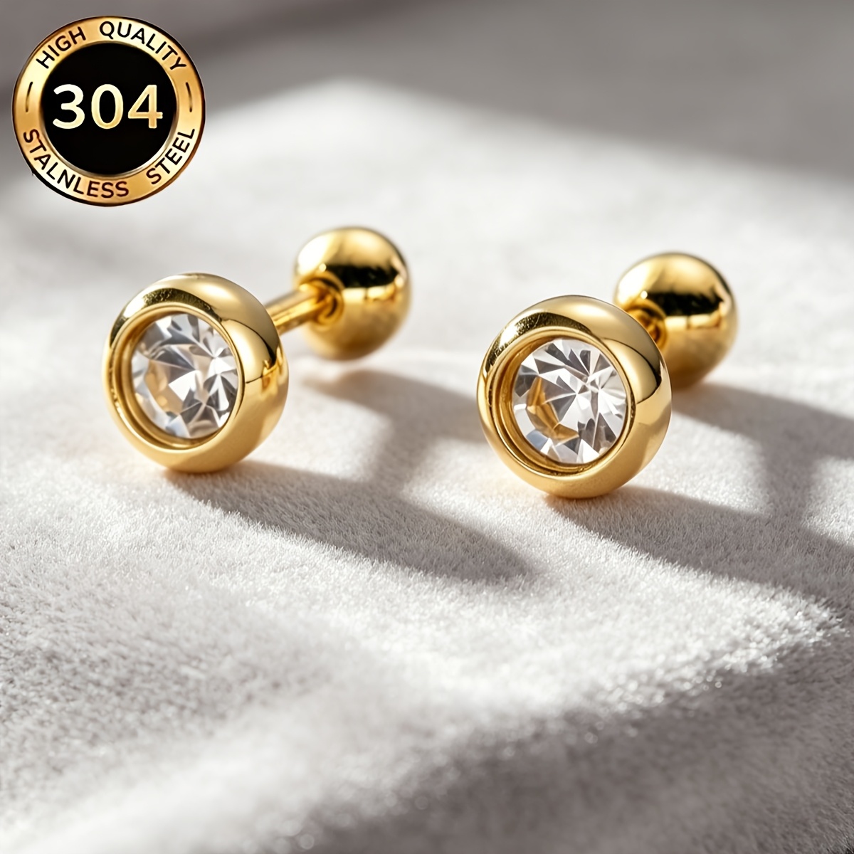 TEMU 1 Par de Aretes de Acero Inoxidable 304 304 304 304 304 de 5 mm con Sintético , Joyería Unisex para , Adecuados para Uso Diario y Accesorio para