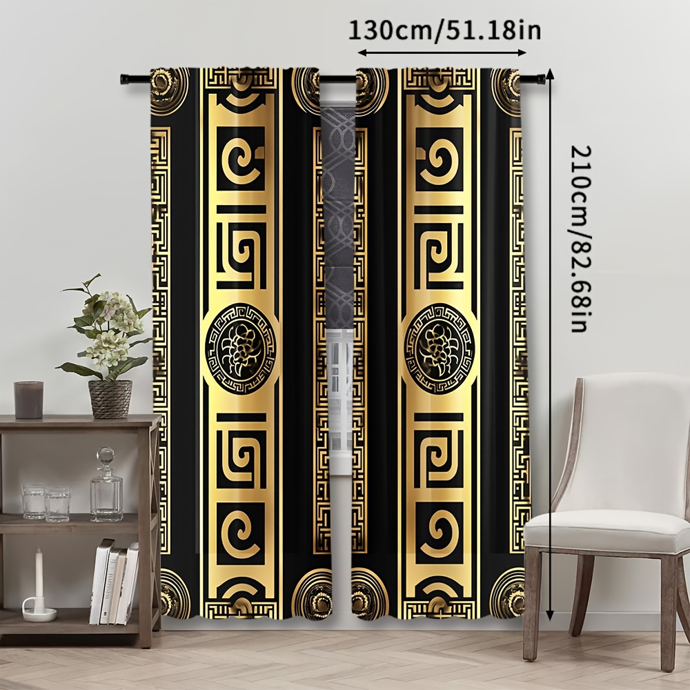 TEMU 2pcs Rideaux en Polyester à Imprimé Géométrique, Design à Poche pour Tringle pour Salon et Chambre à Coucher, Lavables en Machine, Rideaux pour