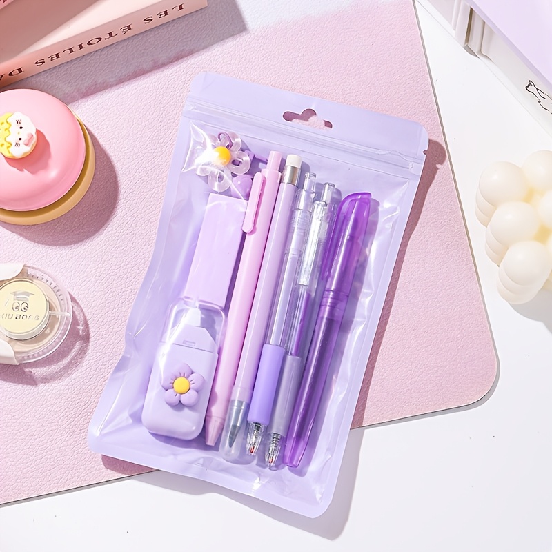 8pcs Stationery Set: Includes Pencils, Ballpoint Pens, Erasers, Pendants, And More. 5 Set Options , Meeting Needs Such As Writing, Correcting, Marking, And Decorating