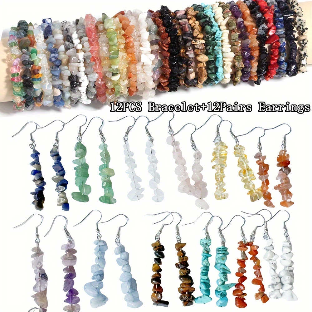 

12pcs Bracelets+12pairs Earrings, Bohemian Irregular Handmade Jewelry Bracelet+earring Set, Beach Vacation Style Cute Party Jewelry, Christmas Gift, New Year's Gift, Valentine's Day Gift For Women Men