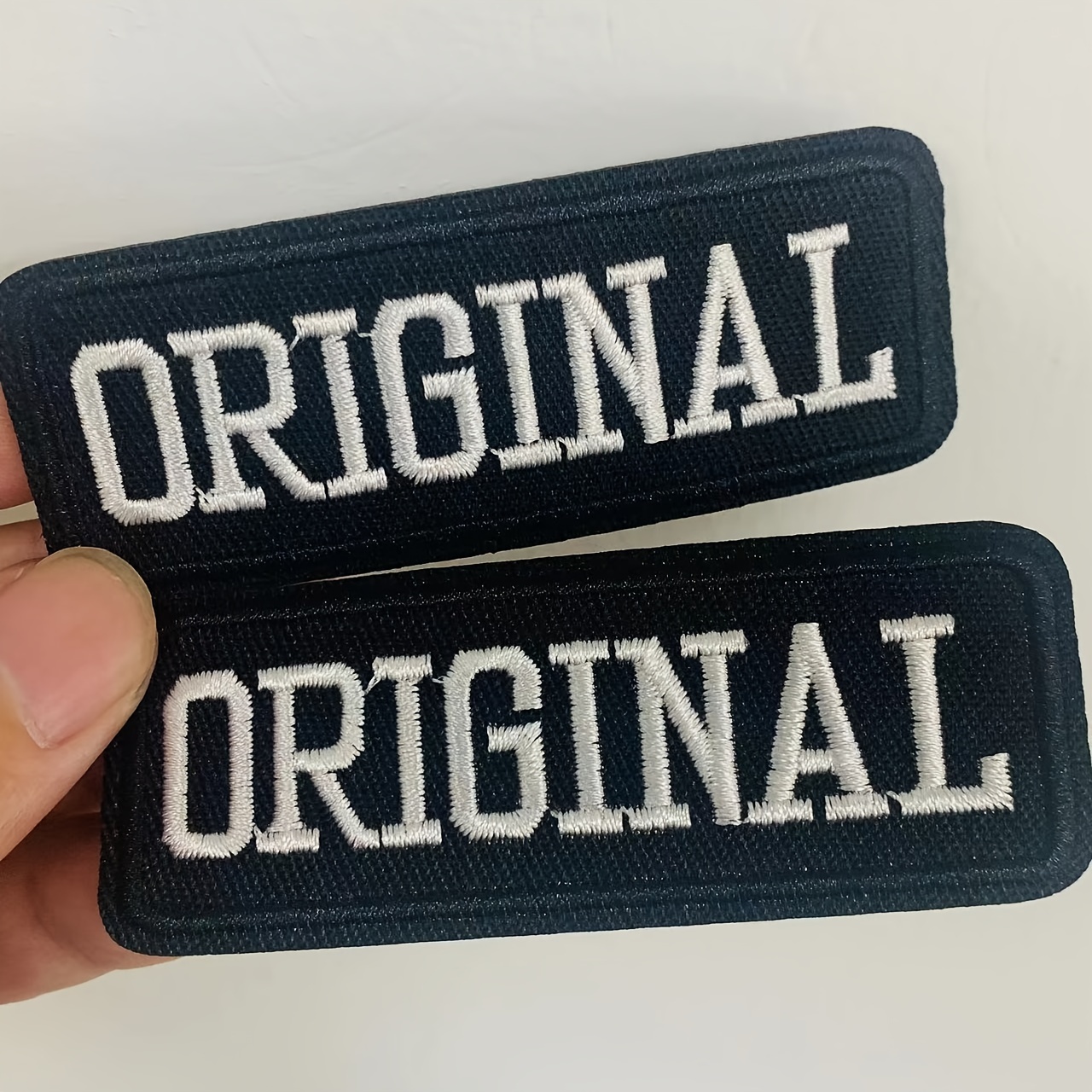 

2-pack Black Embroidered Denim Patches, Fashion Brand Badge, Decorative White Lettering, Jeans Repair Accessory, Patch Set