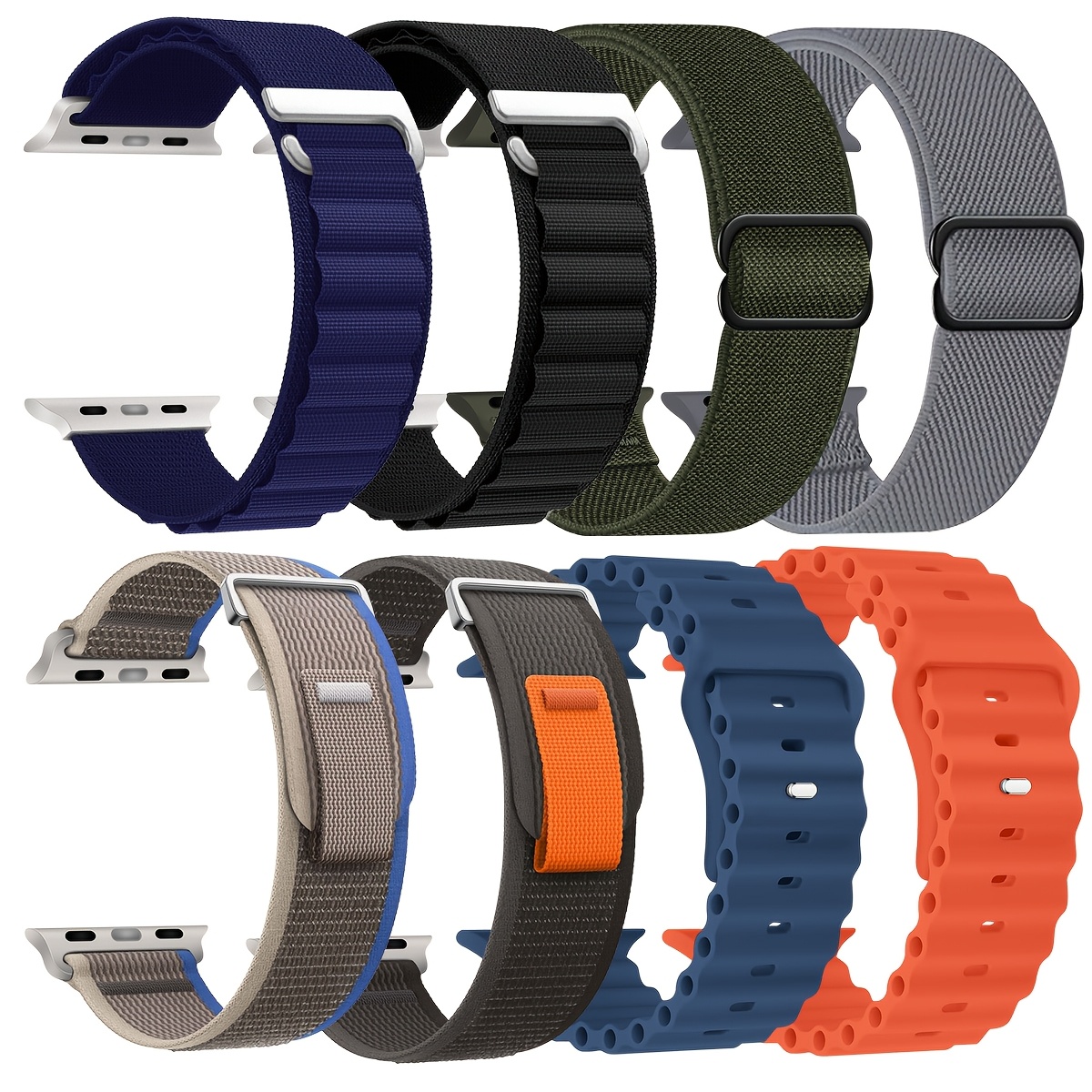 

8pcs Silicone Bands For Apple Watch Ultra/se/10/9/8/7/6/5/4/3/2/1, Breathable , Alpine Loop & Strap With Deployant Clasp, Water-resistant Wristbands