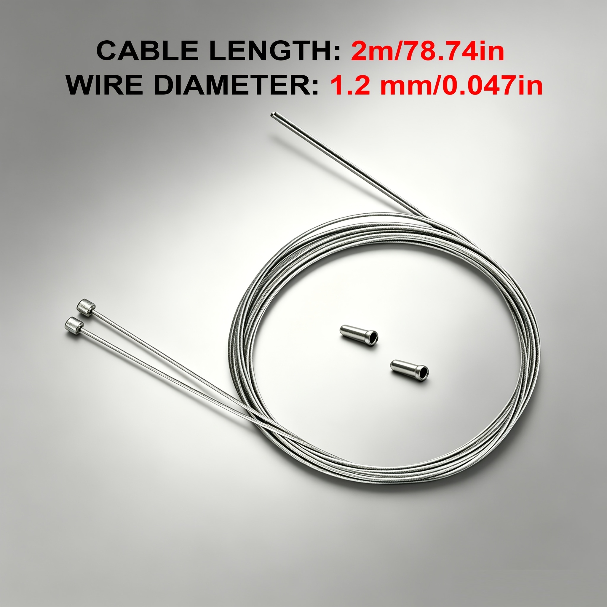 TEMU 2pcs Bicycle Shift Cable Set, 1.2mm Diameter 2m High Strength Gear Inner Wire With 2 Cable End Caps, Rustproof Smooth Shifter Cable Replacement