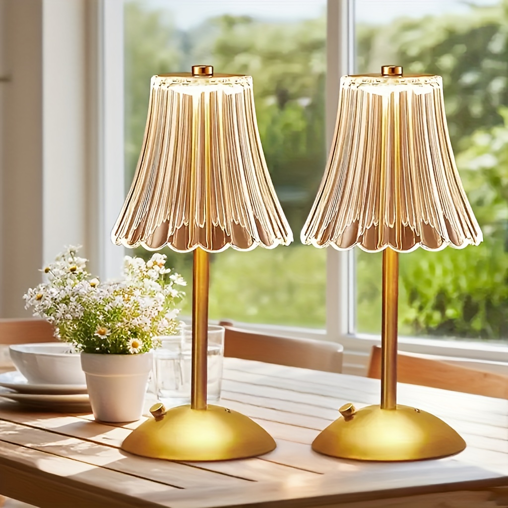 TEMU Crystal Wireless Desk Lamp - 1/2 Pack Rechargeable Golden Retro Led Lamp With Usb Port, 3-color Portable Touch Lamp, Suitable For Bedroom Living