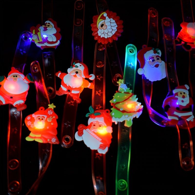 12pcs led christmas bracelets flashing light up party favors perfect for stocking stuffers holiday gifts assorted designs details 2