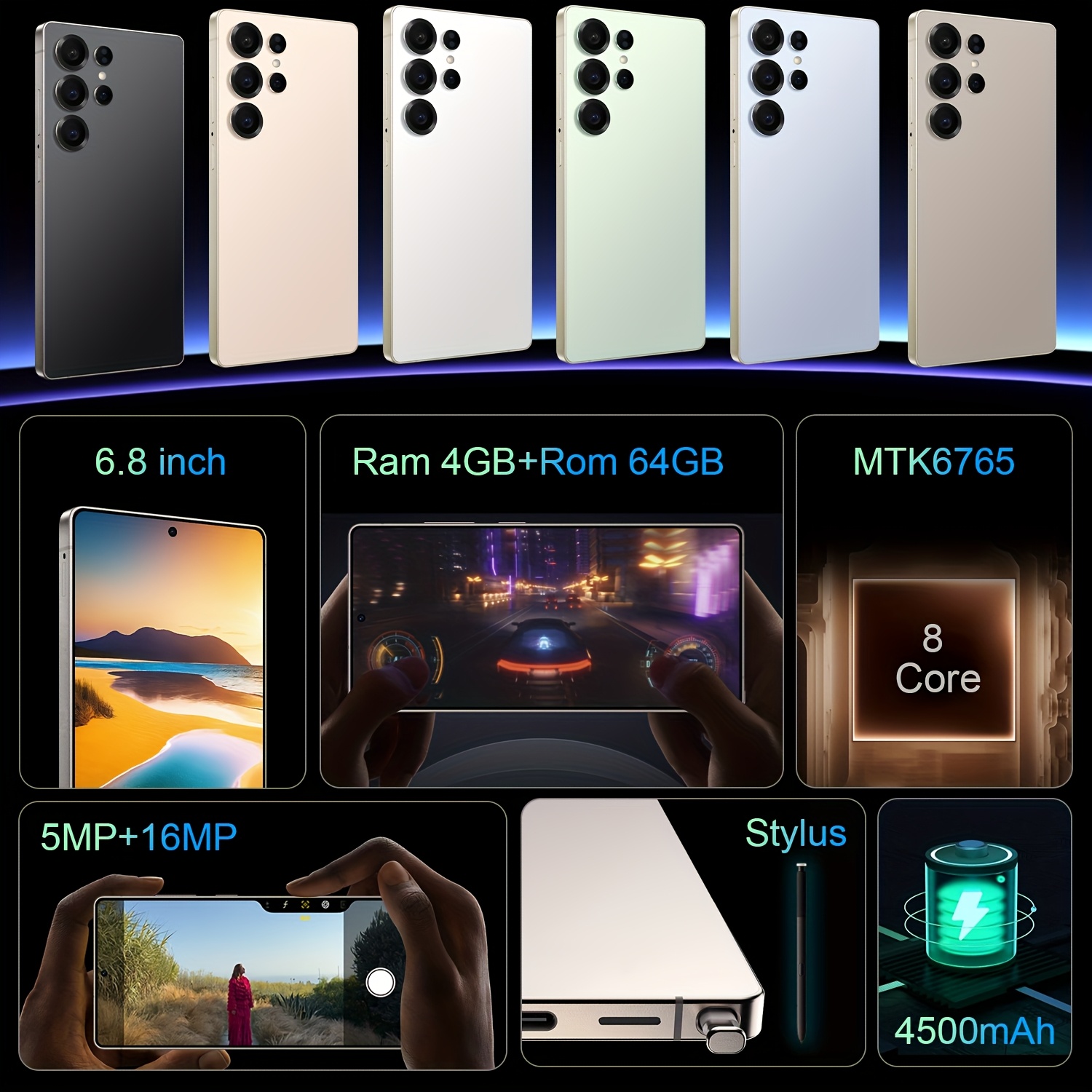 2025 new smartphone with a large 6.8-inch screen, has a configuration of 4GB + 64GB and is an Android gaming smartphone.