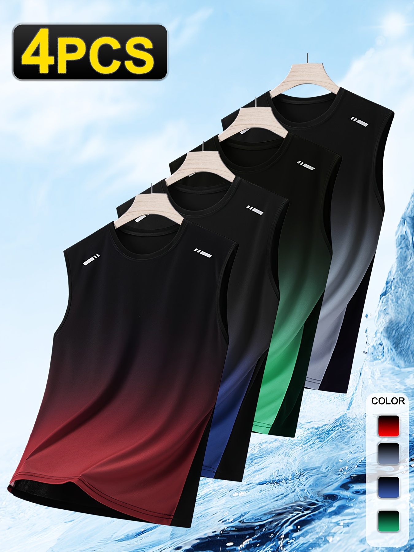 4pcs mens breathable quick dry sleeveless vest summer   sports vest with gradient   reflective strips   fit for fitness casual wear workout shirts   skinny fit durable construction  