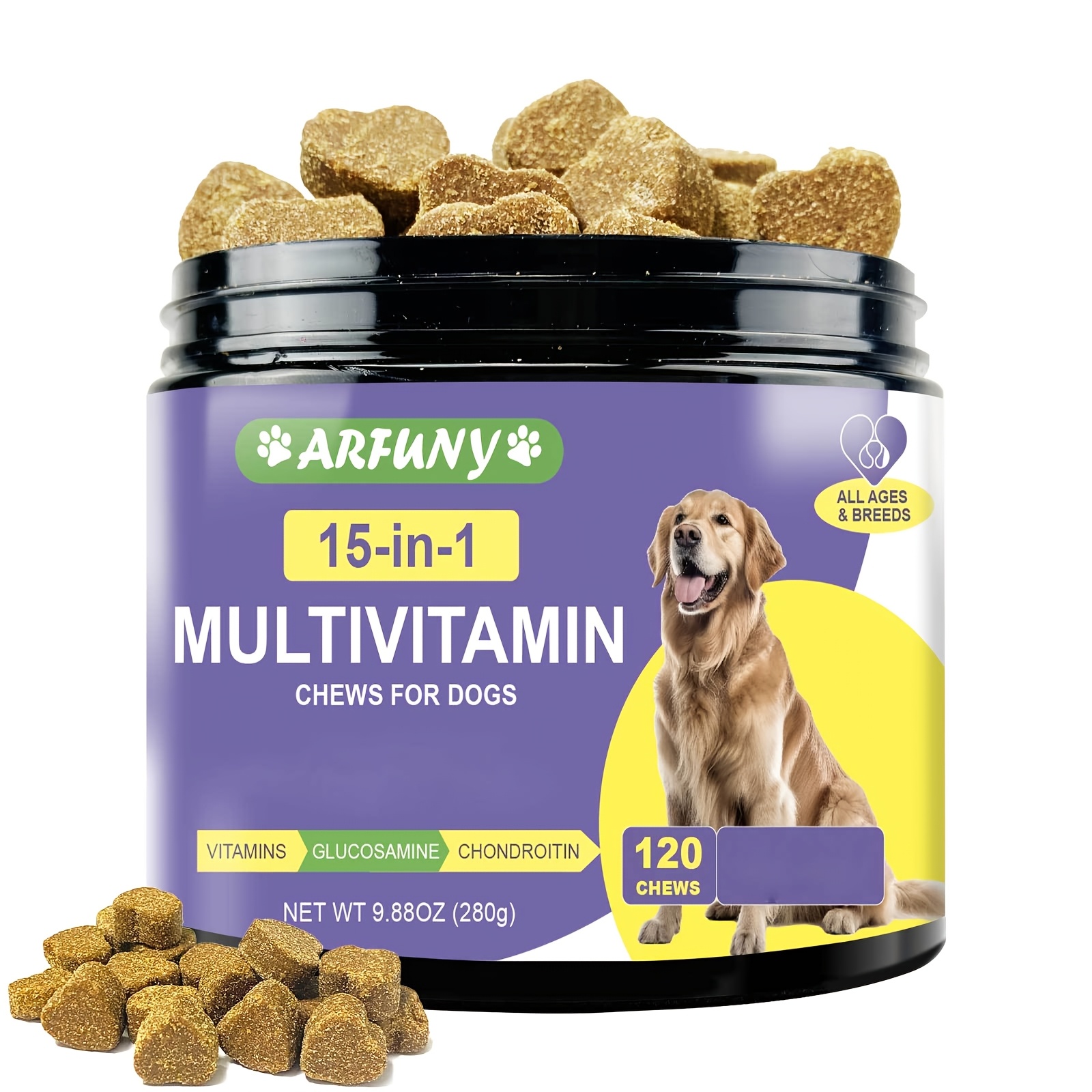 TEMU Dog Multivitamin Supplement, 15 In 1 Dog Multivitamin Supplement, Dog Vitamins, , Light Beige & Coat - With Essential Vitamins, & Chondroitin,