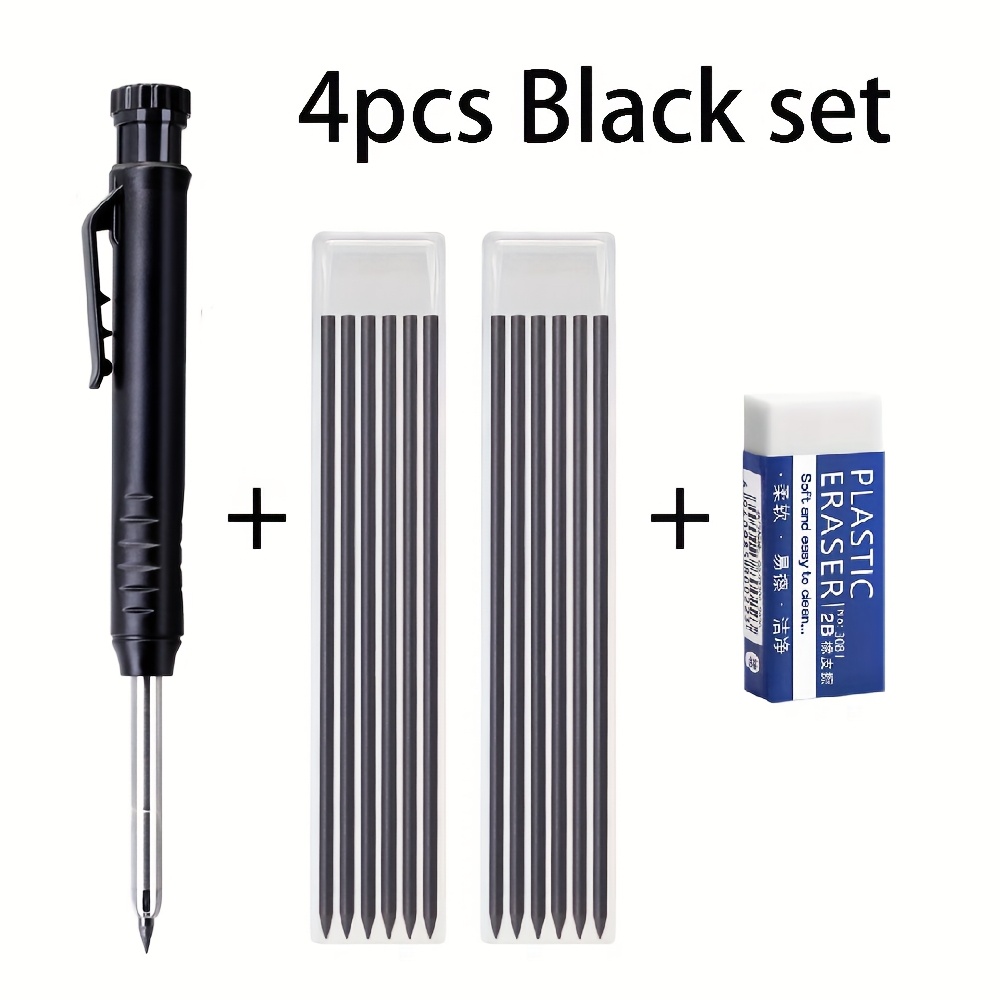 4pcs/set Solid Carpenter Pencil Set Carpenter Deep Hole Marking Tool Pen Built In Pencil Sharpener Carpenter Lead Core Automatic Pencil Designer And Carpenter Essential Drawing Pen
