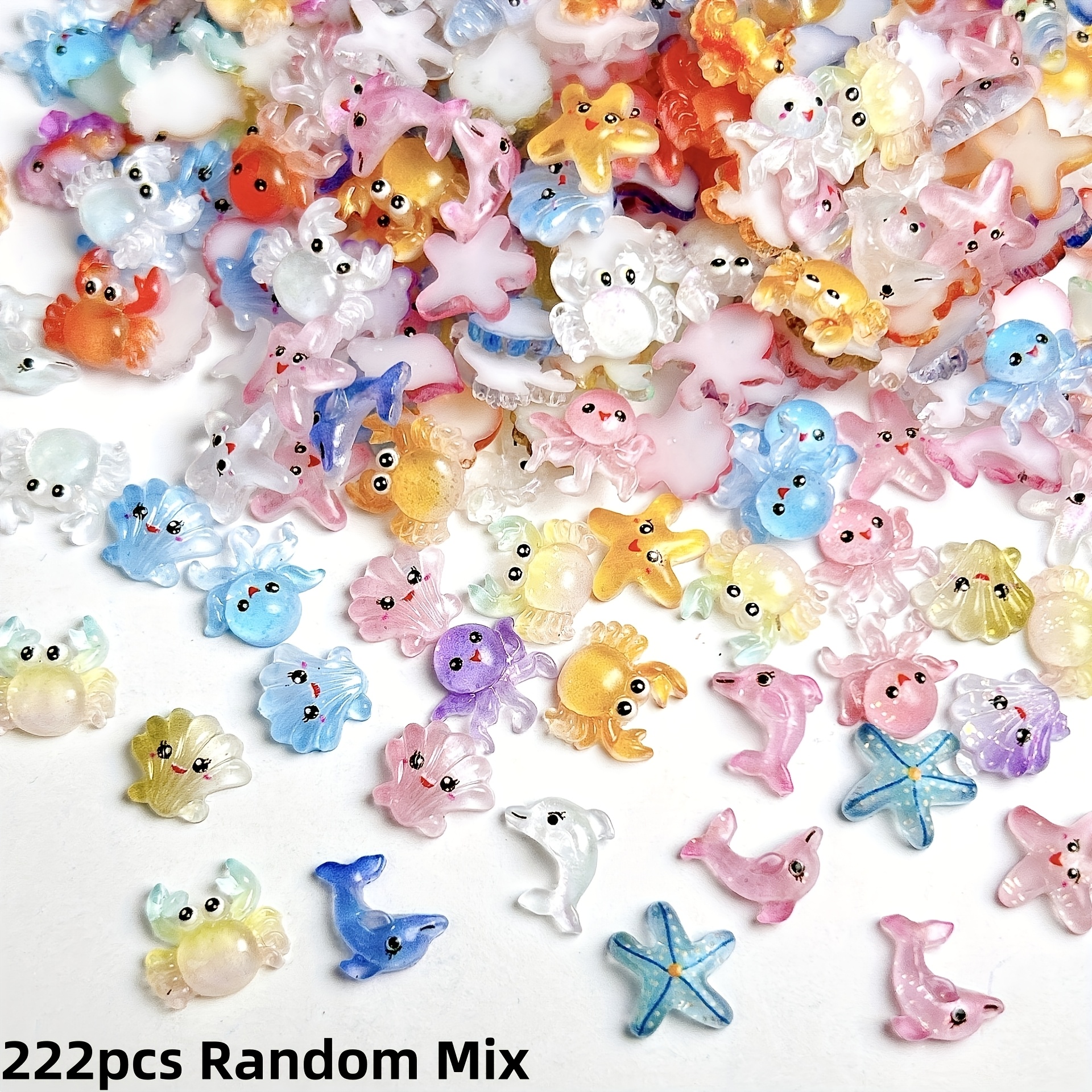 TEMU 222pcs/111pcs Random Mix New High-quality Mini Resin Charms - Japanese And Korean Style Small Fish, Starfish, , Crabs, Seashells, Suitable For