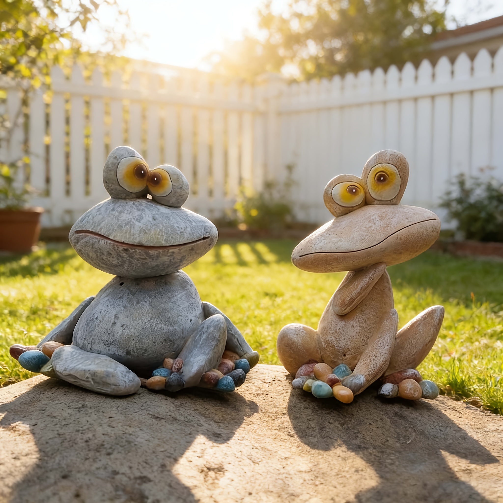 Seated Frog Outdoor Statue - Funny Resin Garden Decor Figurine