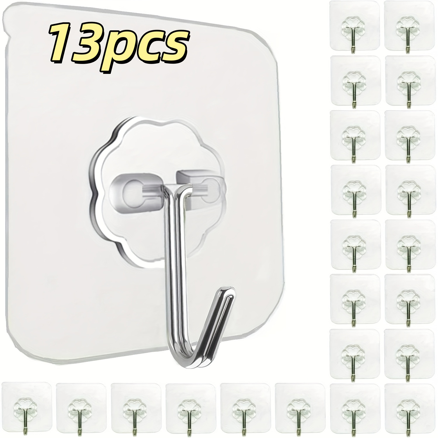 TEMU 13pcs Of Strong Sticky Hooks-waterproof, , Seamless Wall And Bathroom Storage Solution, Multifunctional Storage Box, Very Suitable For Home And