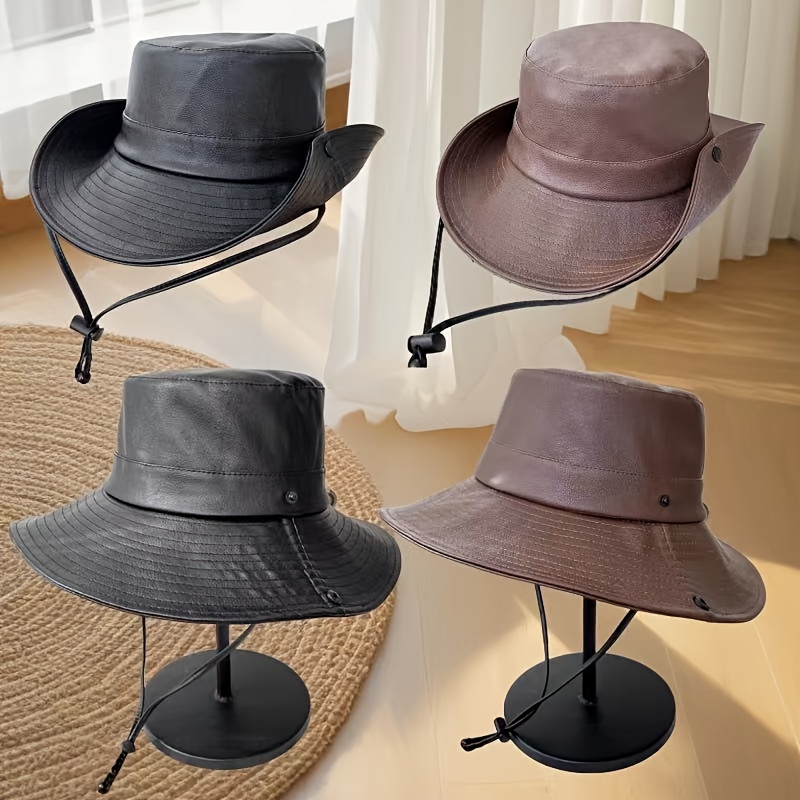 Pu Leather Western Bucket Hat For Travel Outdoor Hiking - Temu Australia