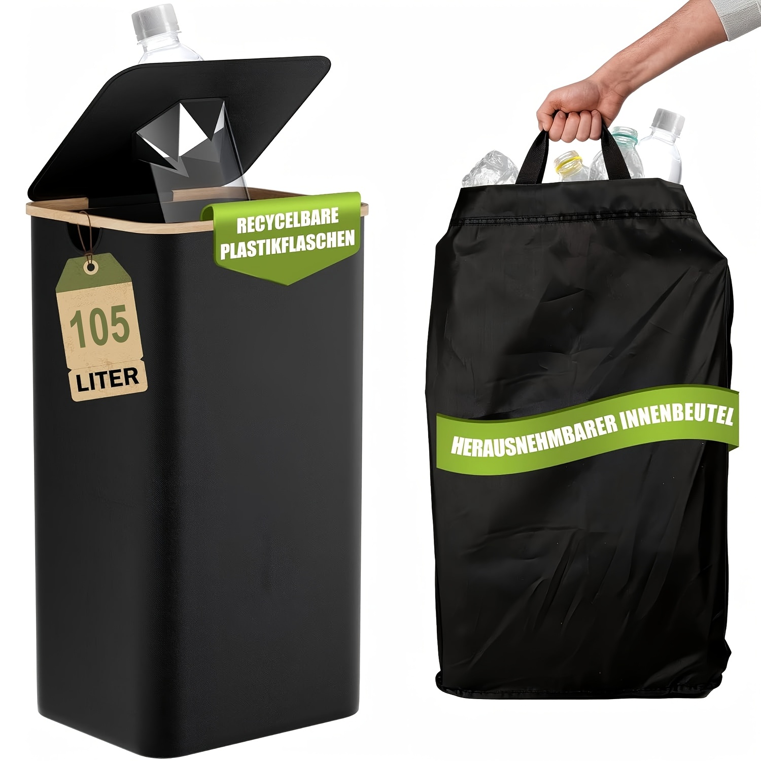 Tavaler Slim 105l Recycling Bin, 33cm - Waste Sorter, 900d Laundry Hamper & Toy Storage Basket For Small Kitchens, Apartments