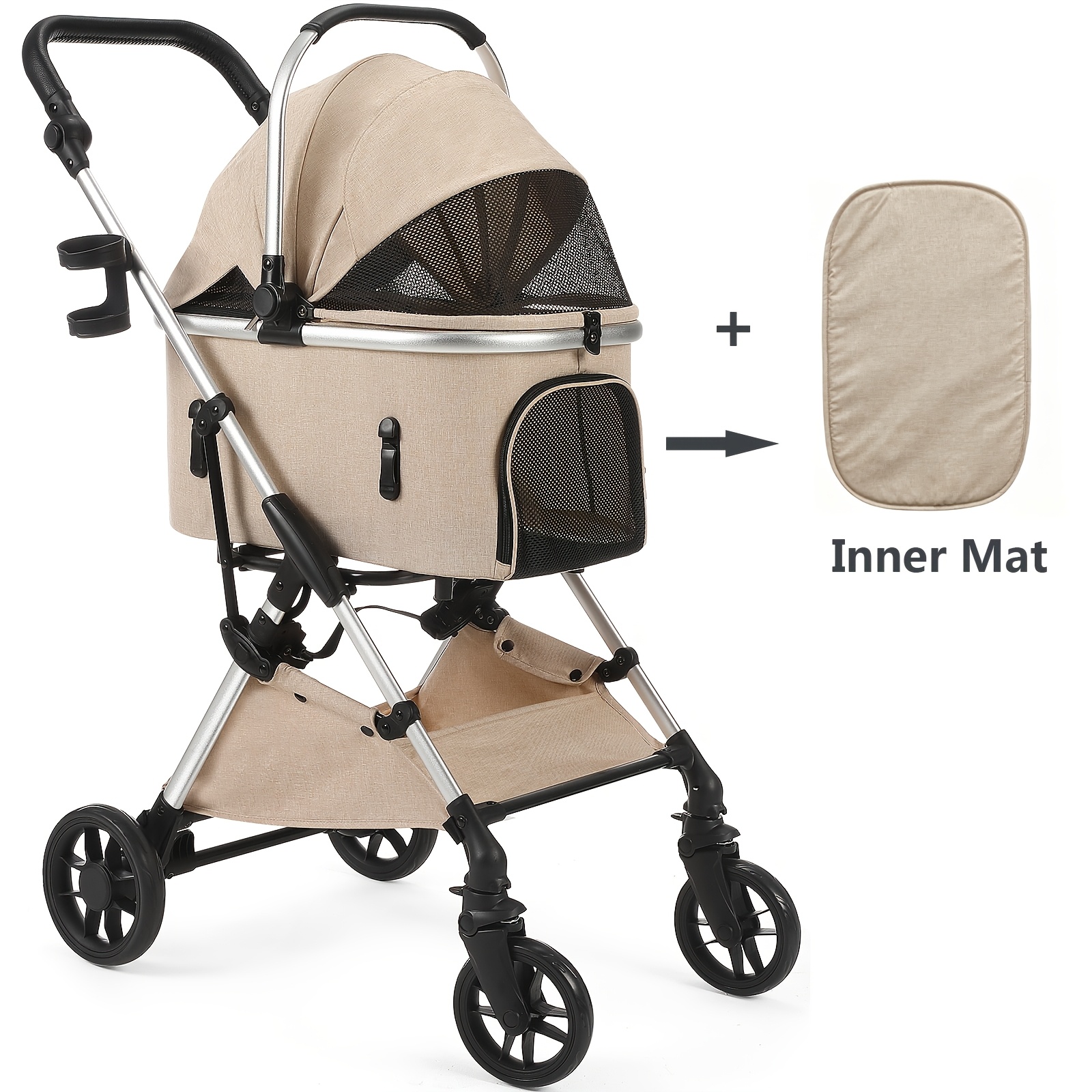 Portable Lighweight Pet Stroller For Medium Dogs, Smooth-ride Dog Stroller With Detachable Carrier, Rubber Wheels, Car Seat Combo 4-in-1, Quick-folding And Assembly, For Senior