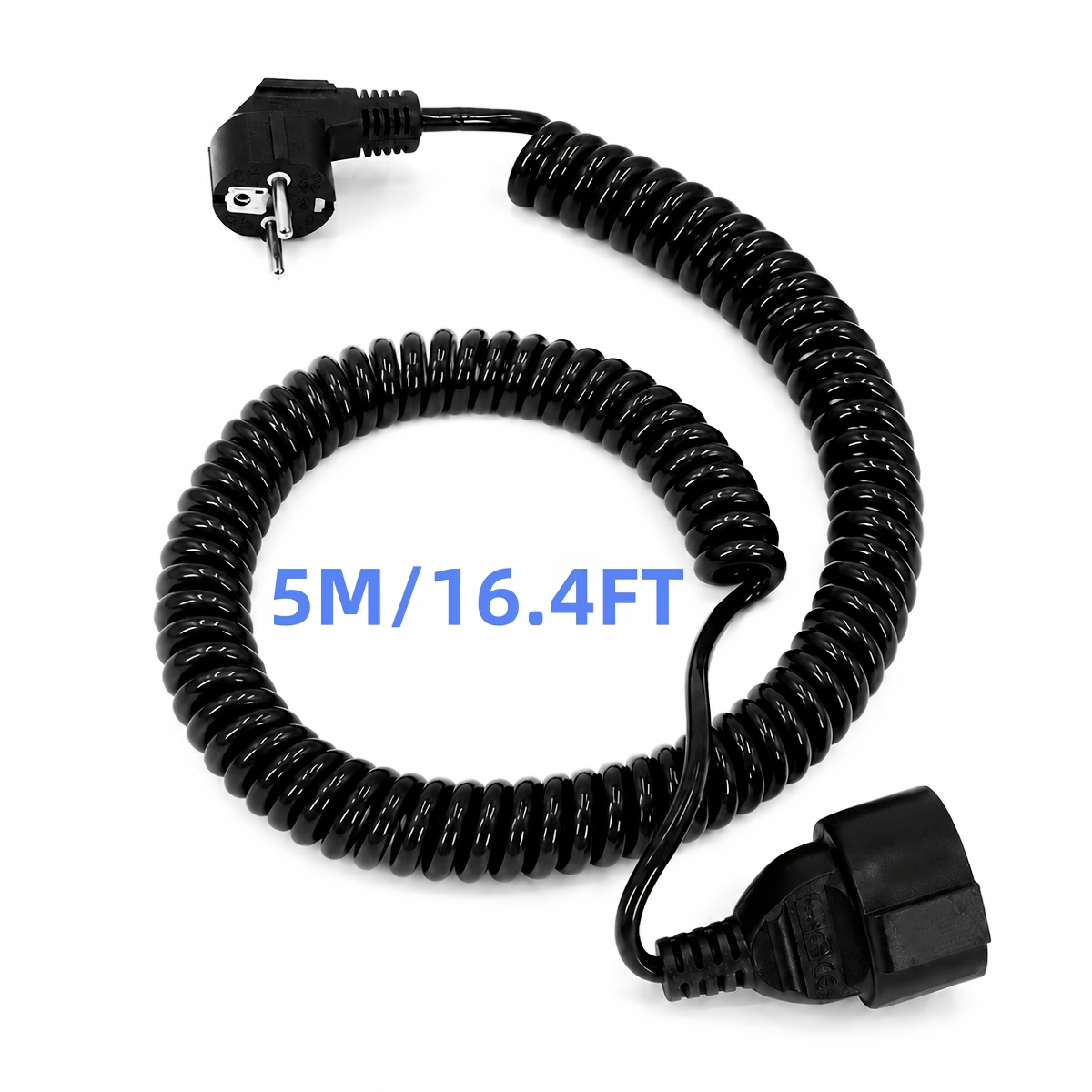 Image of European Standard Spiral Extension Cable With Plug And Socket, 2/3/5m, Power Extension Cord With Spiral Cable And Plug And Socket, 16a 250v