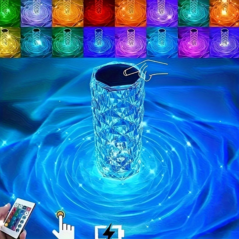 

Elegant Rose Crystal Led Lamp - 16 Colors, Touch & Remote Control, Usb Powered For Bedroom, Living Room, And Party Decor