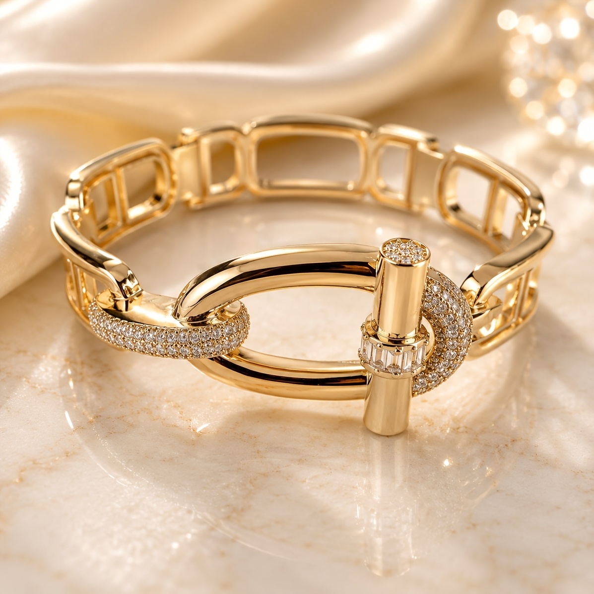 TEMU 1 Hollow Square Link Spliced Bracelet, Classic Ot Horseshoe Clasp Design, Versatile Wrist Accessory For Women's Suits And Formal Dresses