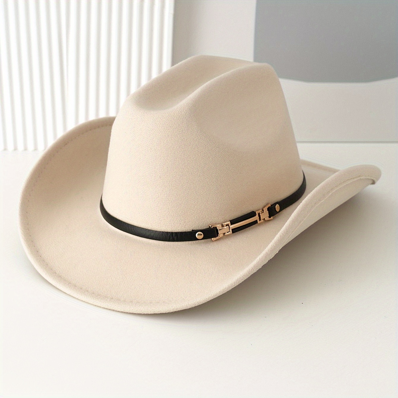 1pc unisex solid color cowboy hat women men unique belt hat  display picture 3