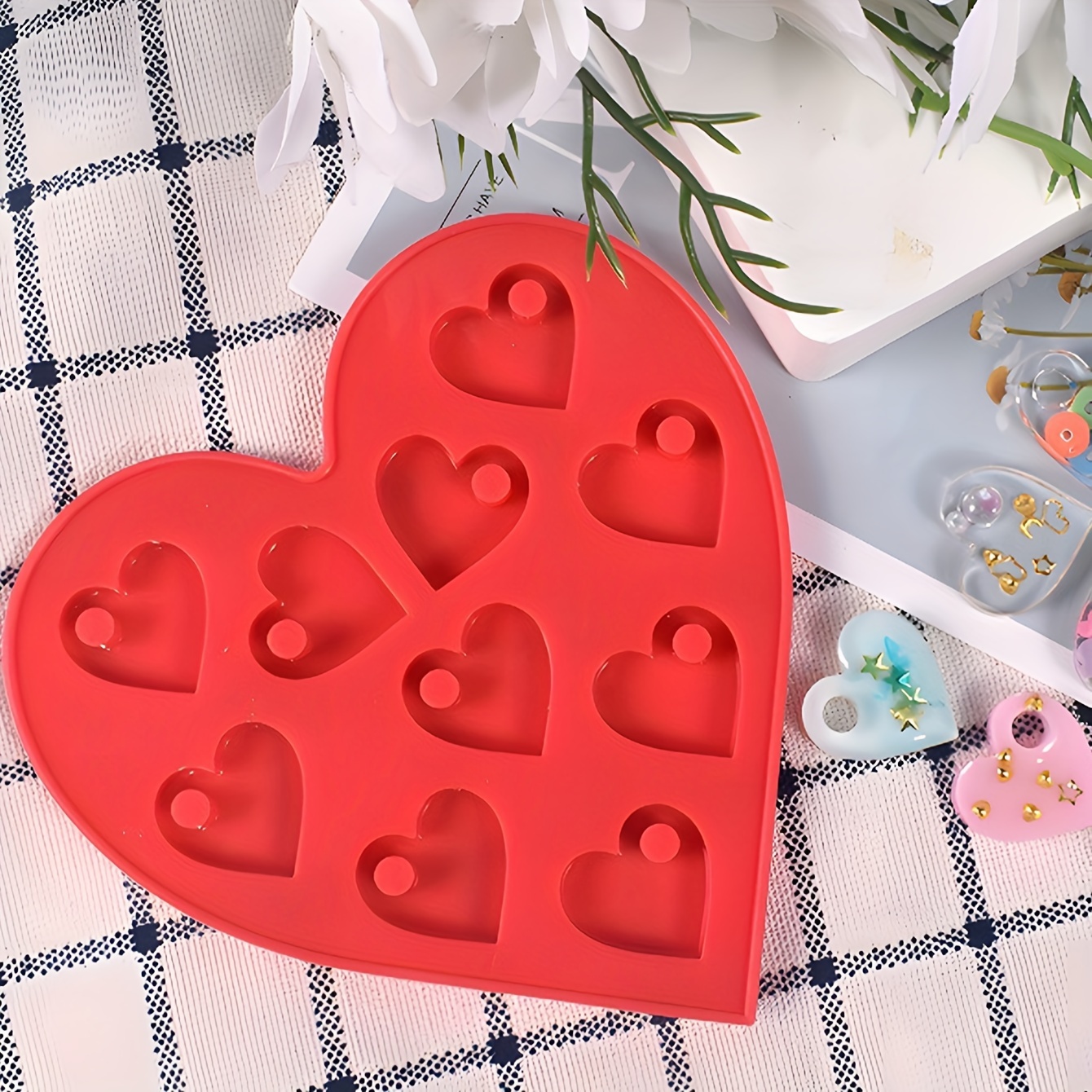 

Silicone Resin Casting Mold, 1pc Heart-shaped Earring Pendant With Perforation, Diy Jewelry Craft Mold Tool For Valentine's Day