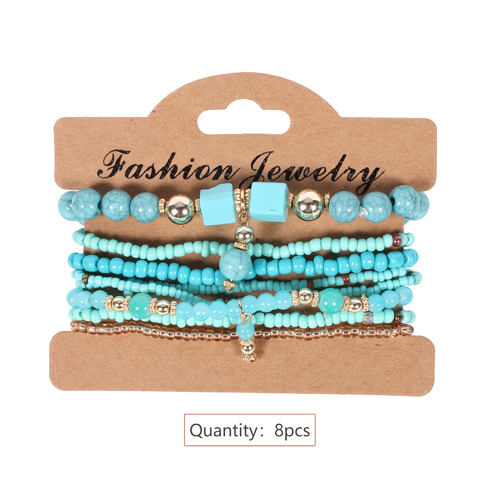 TEMU 8pcs, 16pcs, 40pcs, 48pcs, Bohemian Bead Bracelet, Stackable Stretch Bracelet Set, Comfortable Bracelet, Decorative Jewelry, Gifts, Family, ,