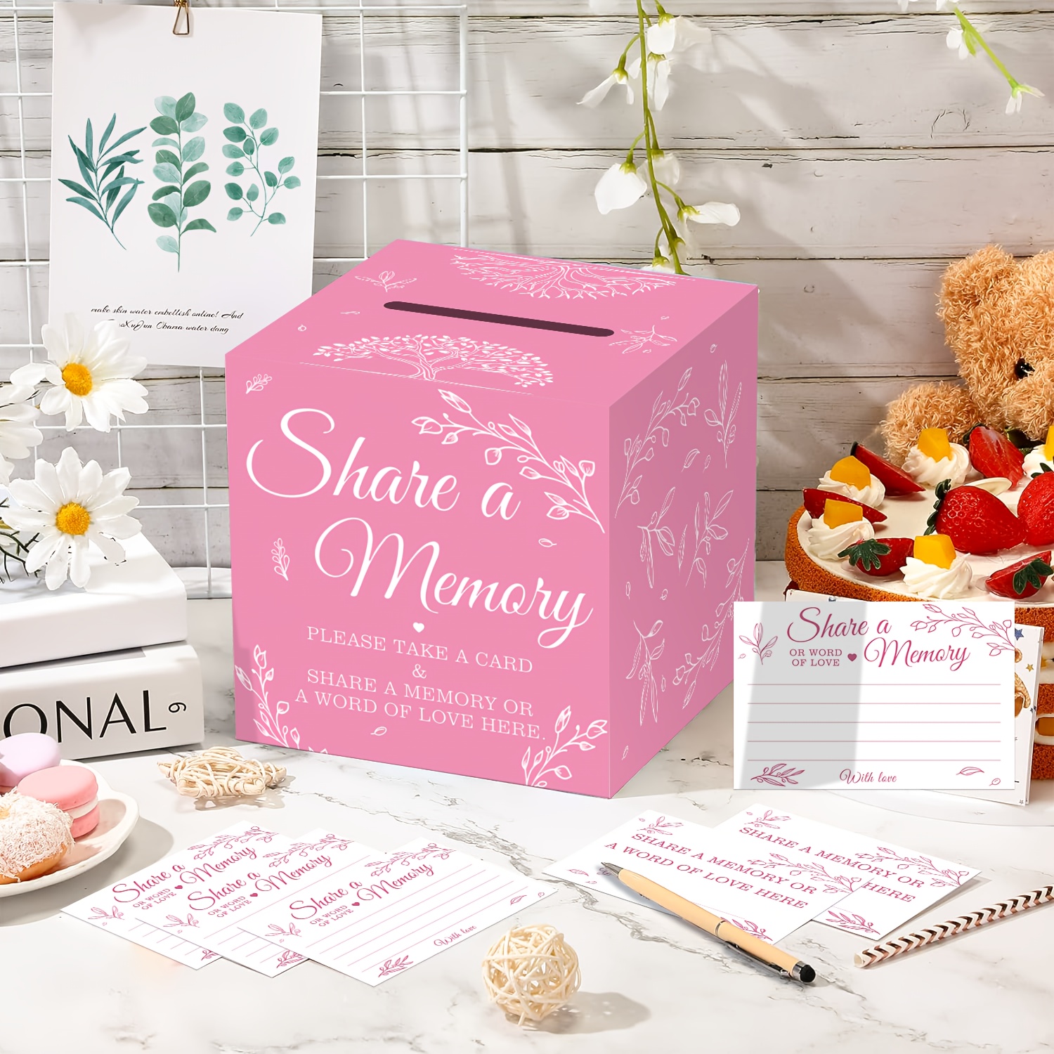 E-shop 51-teiliges Bastelkarten-Set, Rosa " Life Collecting Memories" Losverkaufsbox mit 1 Stück Losbox und 50 Lose, Papierkarton für Wählerfächer,