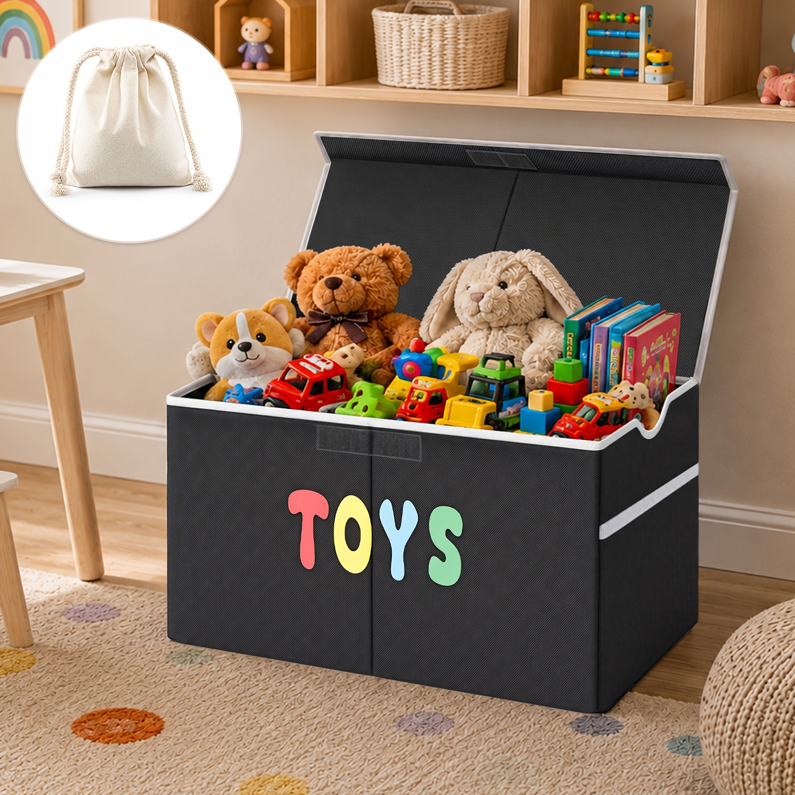 TEMU Large Storage Organizer, Foldable Box With Dustproof Lid & Reinforced Handles, Extra Large Chest For, Books & Clothes, Space-saving Design For