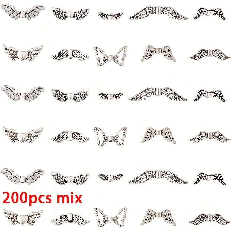 Random 100/200pcs Styles Mixed Beads Wing Beads Silvery Wing Beads Bracelet Necklace Jewelry Making
