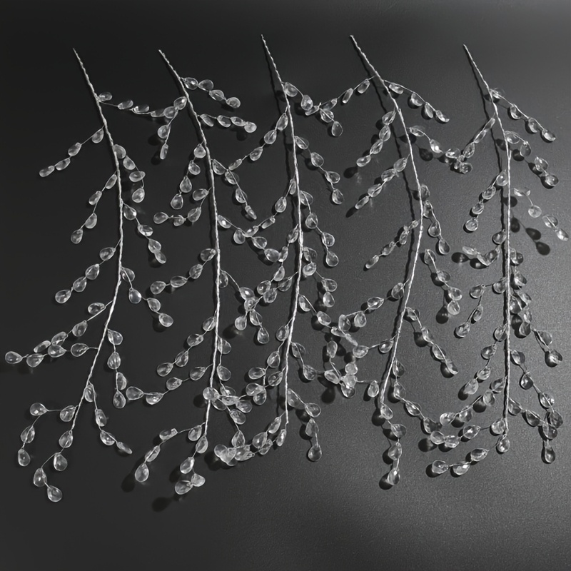 Image of 2d Flat, 5pcs Short Acrylic Crystal Branch Chandeliers - Classic Wedding & Party Hanging Pendant Suitable For Weddings, Banquets, Decor - 35cm Length, 5pcs Branching Tree Decorations