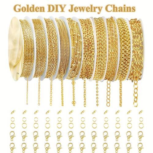 10 rolls of 304 stainless steel golden and silvery metal chain making material used for jewelry making