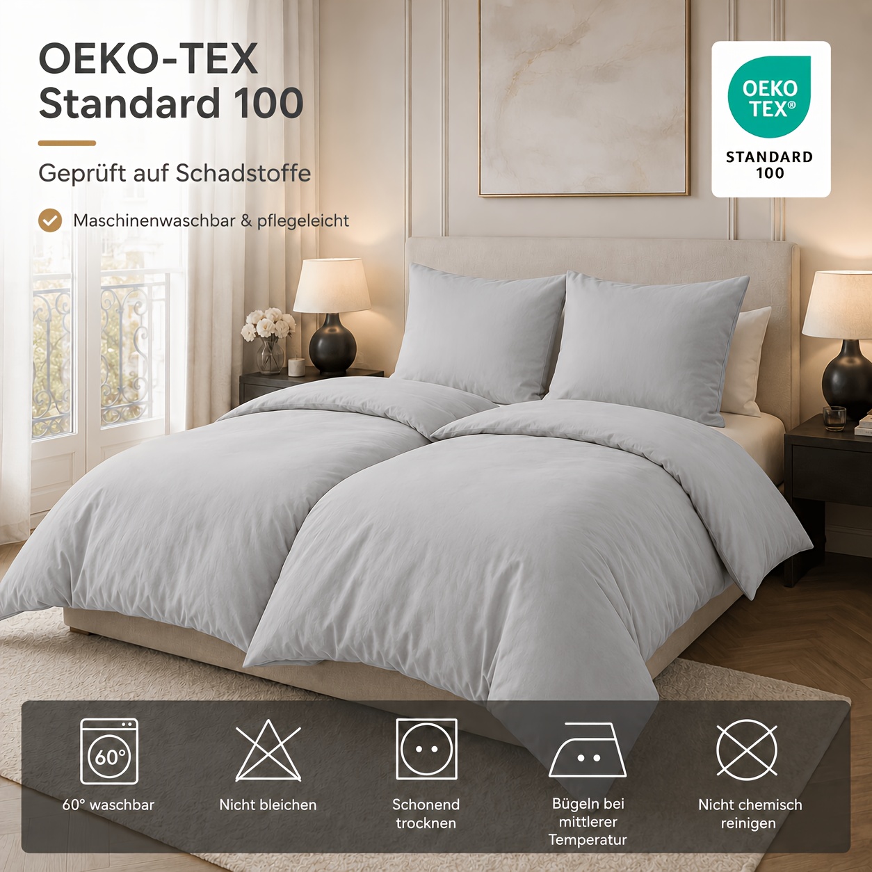 Image of Luxury 4pcs Bedding 135x200cm, 2 Duvet Covers & 2 Pillowcases 80x80cm, Soft Breathable Cotton, Skin-friendly & , Durable Bed Set With Zipper Closure, Comfortable Bedding For Bedroom, & Home Use