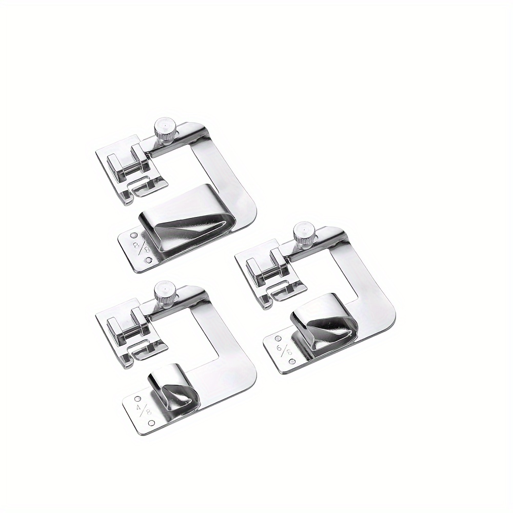

Versatile Rolled Hem Presser Foot Set - 3 Sizes (1/2", 3/4", 1") With Low Handle For Easy Operation - Perfect For Scarves, Shirts & Pants - Compatible With Brother & Singer Machines