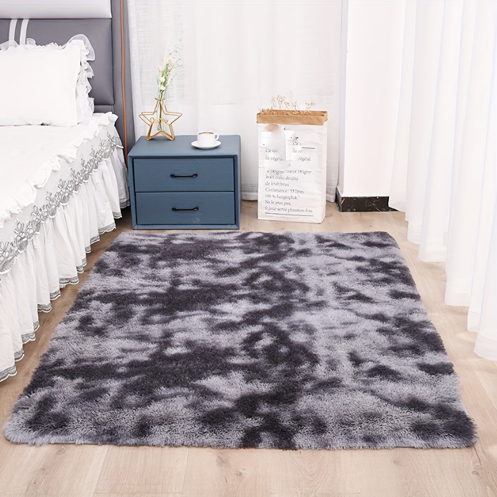   machine washable tie   gray fluffy bedside carpet indoor floor gray carpet suitable for   room door home decoration aesthetics details 3