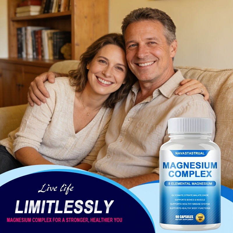 Magnesium Complex Supplement 1000mg 7 Forms (Glycinate, Citrate, Malate, Taurate, Oxide, Aspartate, Orotate) 90 Capsules for Sleep, Nerves,